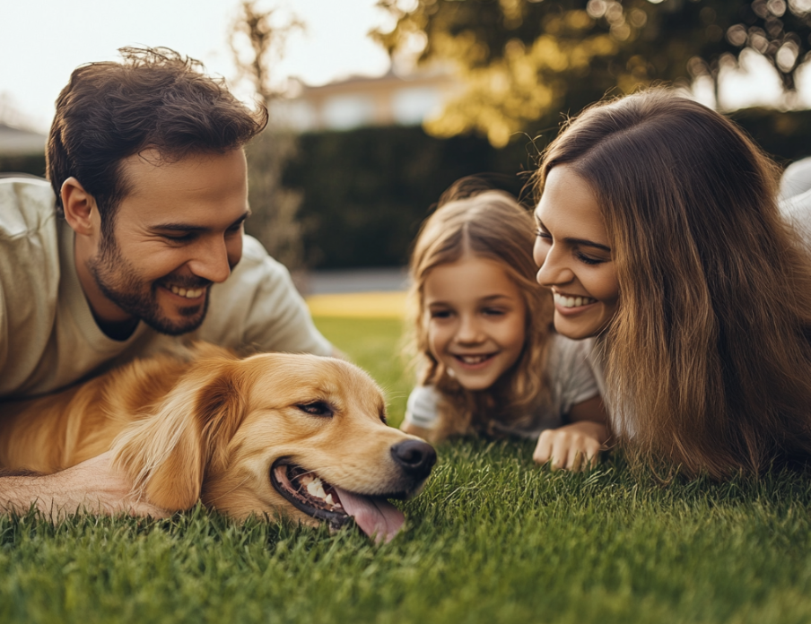 a family enjoying their clean yard thanks to Scoopin Deuces, a dog poop scooper service in Ocala, Fl